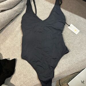 Shade & Shore Black V-Neck One-Piece Swimsuit